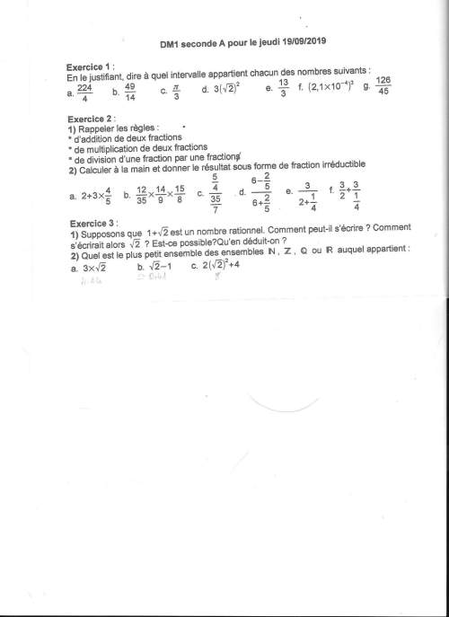 Bonjour maths seconde, pouvez-vous m'aider pour l'exercice 1 et 3. merci